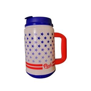 NEW Victoria's Secret PINK American Red White Blue Traveling Mug Whirley USA